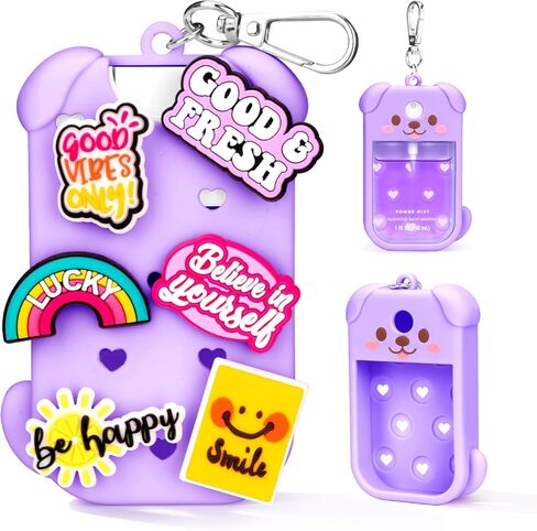 جراب Metyond Dog من السيليكون لرذاذ مطهر اليد Touchland رذاذ قوي 1 أونصة سائلة/30 مل لحقيبة Touchland مع سلسلة مفاتيح، مع ملحقات ساحرة لطيفة حقيبة سفر لطيفة (قطعة واحدة وردي) in Kuwait
