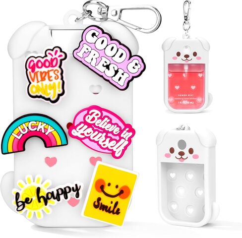 جراب Metyond Dog من السيليكون لرذاذ مطهر اليد Touchland رذاذ قوي 1 أونصة سائلة/30 مل لحقيبة Touchland مع سلسلة مفاتيح، مع ملحقات ساحرة لطيفة حقيبة سفر لطيفة (قطعة واحدة وردي) in Kuwait