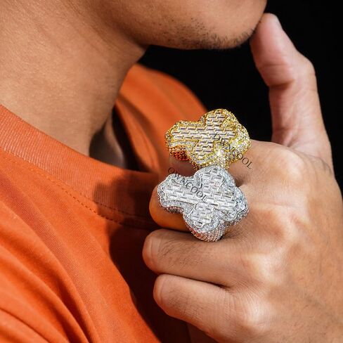 OWNCOOL Iced Out Diamond Baguette Cross Pinky Ring Cubic Zirconia Punky Hip Hop Rapper Style Band Ring Jewelry Gift for Men Women in Saudi Arabia