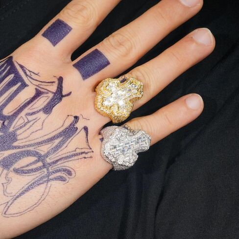 OWNCOOL Iced Out Diamond Baguette Cross Pinky Ring Cubic Zirconia Punky Hip Hop Rapper Style Band Ring Jewelry Gift for Men Women in Saudi Arabia