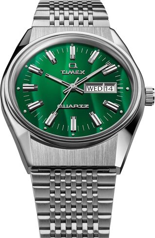 Timex Q Reissue Falcon Eye 38mm Watch – Silver-Tone Case Green Dial with Stainless Steel Bracelet in Saudi Arabia