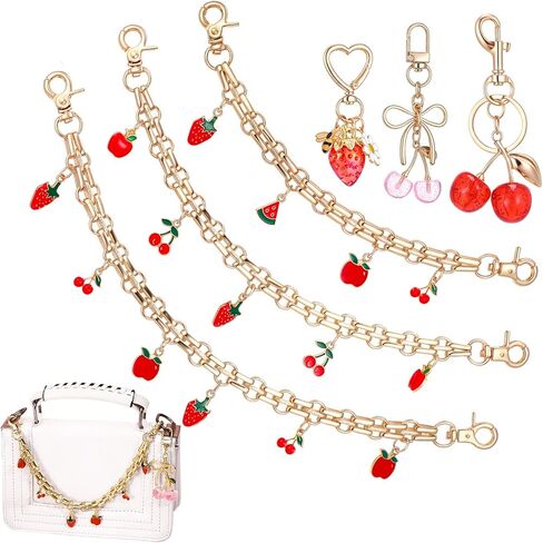 Ovveroche Cherry Bag Charms 6-Pack, Cute Strawberry Purse Chains Bag Extender Chain Fruit Charm Keychain for Tote Handbags in Saudi Arabia