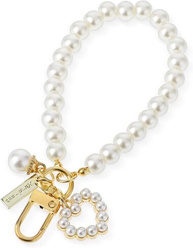 Teaaha Pearl Keychain Wristlet Golden Imitation Pearl Key Chain Women Cute Purse Charms Love Heart Pendant Girly Backpack Key Ring for Car Keys (Heart) in Saudi Arabia