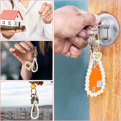 Teaaha Pearl Keychain Wristlet Golden Imitation Pearl Key Chain Women Cute Purse Charms Love Heart Pendant Girly Backpack Key Ring for Car Keys (Heart) in Saudi Arabia