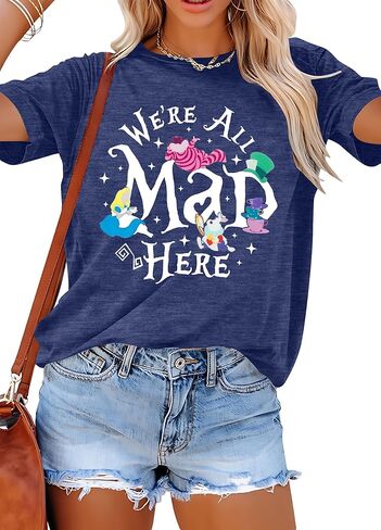Magical Shirt Women Magic Princess T-Shirt We're All Mad Here Fairy Graphic Shirts Vacation Party Casual Short Sleeve Top in Saudi Arabia