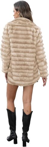 معاطف FIOPHY النسائية من الفرو الصناعي، سترة شتوية بأكمام طويلة غامضة، سترة صوفية مفتوحة من الأمام، ملابس خارجية دافئة منفوش مع جيوب in Kuwait