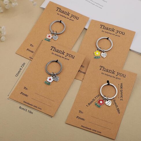 4pcs Teacher Appreciation Keychain, Thank You Gifts Keyring with Flower Heart Charm Thank You for Helping Me Grow Teacher’s Day Women Gift for Valentines Christmas Thanksgiving (4 Colors) in Saudi Arabia