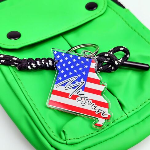 سلسلة مفاتيح تذكارية من ميسوري مع حلقة مفاتيح - سلسلة مفاتيح العلم الأمريكي، حامل مفاتيح للهدايا، الهدايا التذكارية من الولايات المتحدة الأمريكية، بقعة M in Kuwait