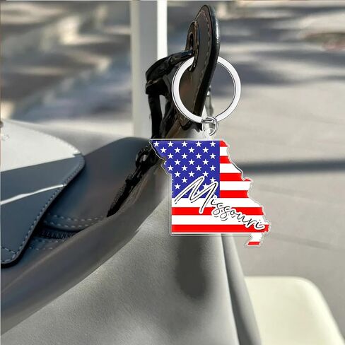 سلسلة مفاتيح تذكارية من ميسوري مع حلقة مفاتيح - سلسلة مفاتيح العلم الأمريكي، حامل مفاتيح للهدايا، الهدايا التذكارية من الولايات المتحدة الأمريكية، بقعة M in Kuwait