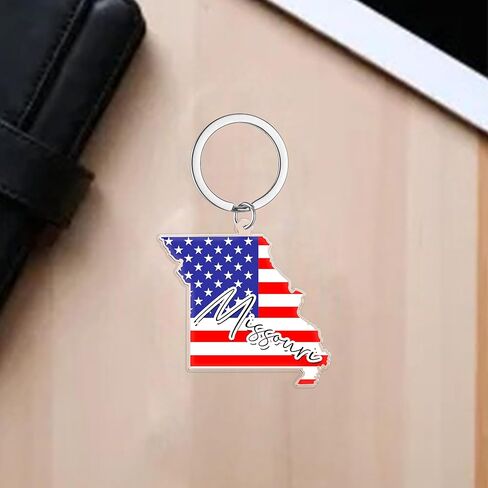 سلسلة مفاتيح تذكارية من ميسوري مع حلقة مفاتيح - سلسلة مفاتيح العلم الأمريكي، حامل مفاتيح للهدايا، الهدايا التذكارية من الولايات المتحدة الأمريكية، بقعة M in Kuwait
