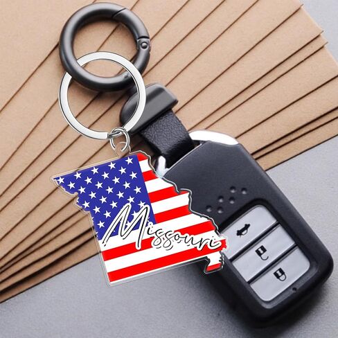 سلسلة مفاتيح تذكارية من ميسوري مع حلقة مفاتيح - سلسلة مفاتيح العلم الأمريكي، حامل مفاتيح للهدايا، الهدايا التذكارية من الولايات المتحدة الأمريكية، بقعة M in Kuwait