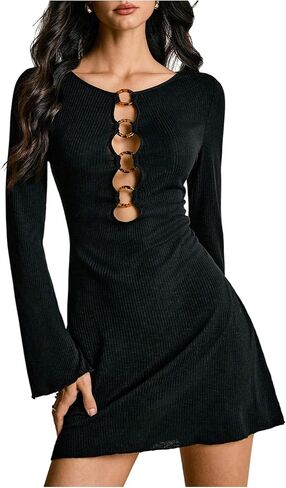 SOLY HUX Women's Cut Out Mini Dress Long Sleeve Crewneck Fitted Going Out Fall Dresses in Saudi Arabia