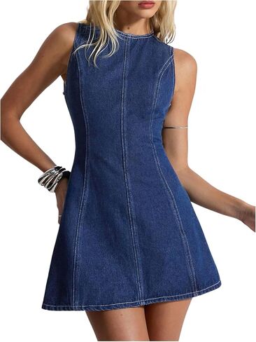 WDIRARA Women's Backless A Line Denim Dress Y2k Bow Sleeveless Flared Hign Waist Short Dresses in Saudi Arabia