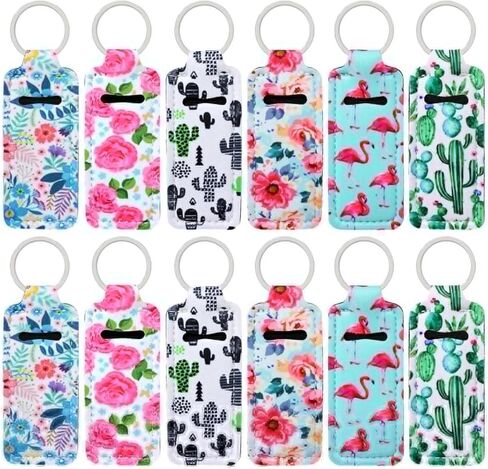 12PCS Fashion Cactus Floral Flower Pattern Chapstick Holder Keychain Lipstick Holder Clip-on Sleeve Pouch with Keychain for Travle Daily Life Use in Saudi Arabia