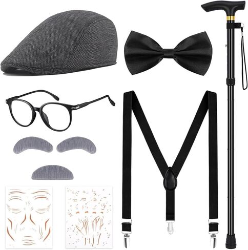 JcHrmers Old Man Costume for Boys,100 Days of School Costume Set for Kids 100th Day of School Grandpa Dress Up in Saudi Arabia