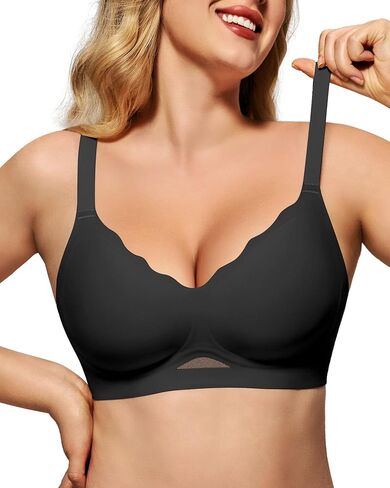 HORISUN Women's Wireless Push Up Bralette - No Underwire Scalloped V-Neck Full Coverage Soft Support Bra in Saudi Arabia