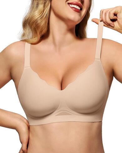 HORISUN Women's Wireless Push Up Bralette - No Underwire Scalloped V-Neck Full Coverage Soft Support Bra in Saudi Arabia