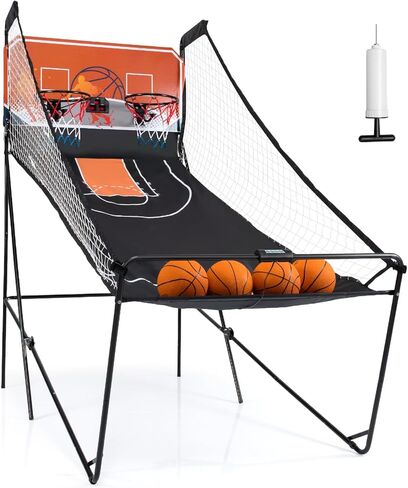 Giantex Foldable Basketball Arcade Game, 8 Game Options, Electronic Double Shot 2 Player w/ 4 Balls and LED Scoring System, Indoor Basketball Game for Kids, Adults in Kuwait