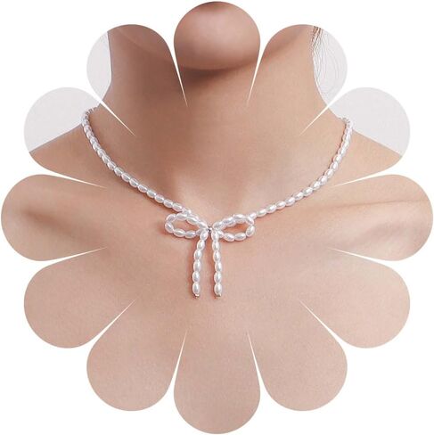 Vacaonio Vintage Bow Pearl Choker Necklace Pearl Bow Pendant Necklace White Pearl Necklace Chain Hollow Bow Necklace Pearl Bead Collar Necklace Bowknot Tie Necklace Jewelry for Women in Saudi Arabia