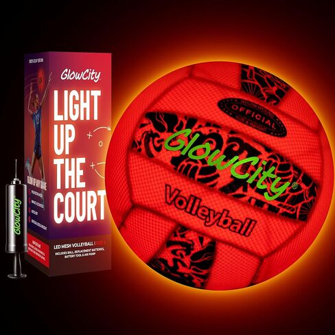 GlowCity Soft Mesh LED Volleyball - Size 5 Light Up Glow in The Dark Volleyball with Pump and Batteries, Water-Resistant for Beach and Pool Play, Great Gift in a Colorful Box in Kuwait