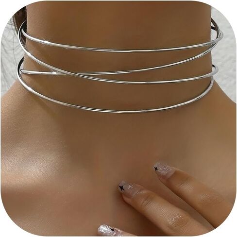 Zurlcdye Silver Layered Necklace for Women Dainty Choker Necklace Stack Minimalist Jewelry Birthday Gifts for Her in Saudi Arabia