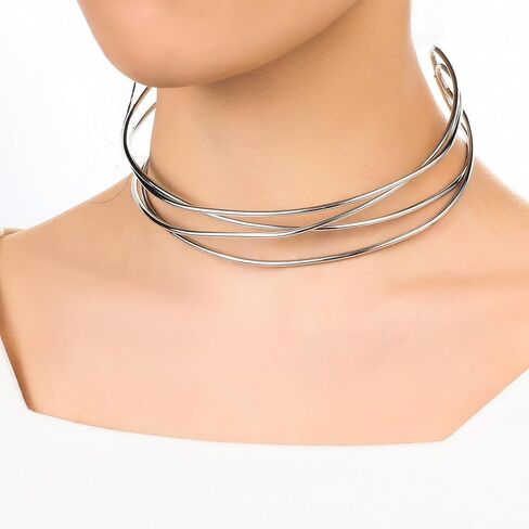 Zurlcdye Silver Layered Necklace for Women Dainty Choker Necklace Stack Minimalist Jewelry Birthday Gifts for Her in Saudi Arabia
