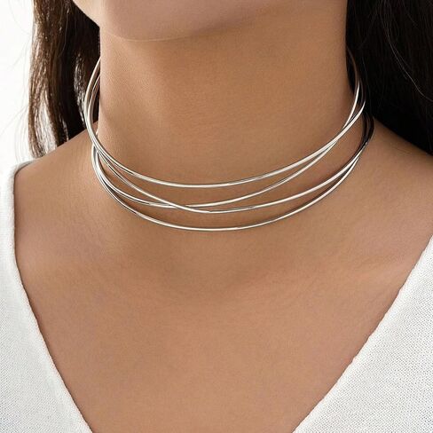 Zurlcdye Silver Layered Necklace for Women Dainty Choker Necklace Stack Minimalist Jewelry Birthday Gifts for Her in Saudi Arabia