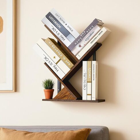 Wood Floating Hanging Shelves Storage for Wall, 5 Tier Wall Mount Tree Bookshelf for Displaying Books/CDs/Magazine, Unique Wall Bookcase for Home, Office, Living Room in Saudi Arabia