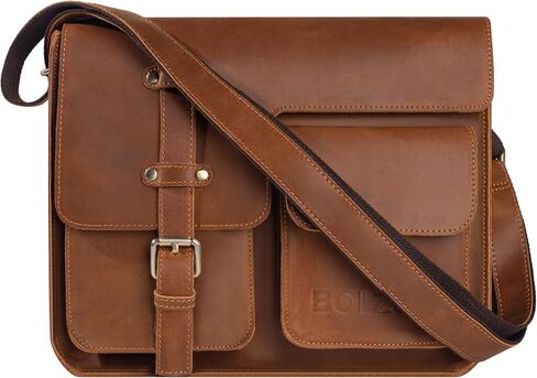 BOLZURI Men’s Crossbody Messenger Bag – Leather Purse, Fits 10.6" Tablet, Crazy Horse Leather in Saudi Arabia