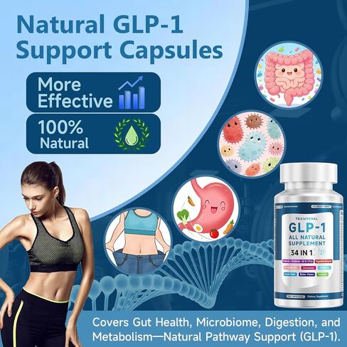 مكمل GLP-1، تركيبة 34 في 1 لدعم مستويات GLP1 الصحية والهضم وصحة الأمعاء، مع البربارين والبطيخ المر والقرفة والكركم والبروبيوتيك والبريبايوتكس والإنزيمات الهاضمة، 100 كبسولة in Saudi Arabia
