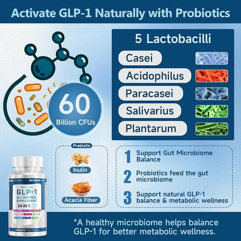 مكمل GLP-1، تركيبة 34 في 1 لدعم مستويات GLP1 الصحية والهضم وصحة الأمعاء، مع البربارين والبطيخ المر والقرفة والكركم والبروبيوتيك والبريبايوتكس والإنزيمات الهاضمة، 100 كبسولة in Saudi Arabia