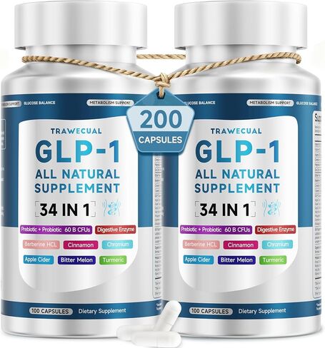 مكمل GLP-1، تركيبة 34 في 1 لدعم مستويات GLP1 الصحية والهضم وصحة الأمعاء، مع البربارين والبطيخ المر والقرفة والكركم والبروبيوتيك والبريبايوتكس والإنزيمات الهاضمة، 100 كبسولة in Saudi Arabia