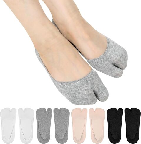 Nogeqi 4 Pairs Tabi Socks No Show Socks for Flats, Non Slip Flip Flop Sock Flat Invisible Split Toe Sock Low Cut for Women Sneaker Lofer Boat Shoes in Saudi Arabia