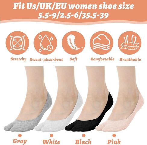 Nogeqi 4 Pairs Tabi Socks No Show Socks for Flats, Non Slip Flip Flop Sock Flat Invisible Split Toe Sock Low Cut for Women Sneaker Lofer Boat Shoes in Saudi Arabia