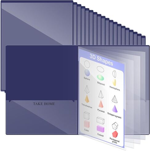 Henoyso 24 Pcs School and Home 2 Pocket Folders with 4 Clear Inner Pockets Plastic Heavy Duty Homework Folders Parent Teacher Communication for Student Home Office Classroom,11 x 9 Inch (Blue) in Kuwait