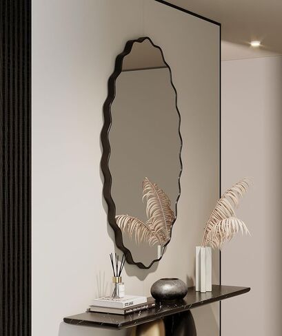 EVORALIS Elliptical Wavy Wall Mirror -22''×30'' Irregular Wall Mirror Decorative Aluminum Alloy Framed Mirrors Artistic Wavy Mirrors for Bathroom,Bedroom, Living Room, Cloakroom, Entryway（Black） in Saudi Arabia