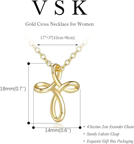 VSK Cross Necklace for Women 14K Gold Cross Necklaces for Women Gold Crosses Chain Necklaces for Womens Distinctive Twisted Design Crosses Chain Pendant Necklace for Womens in Saudi Arabia