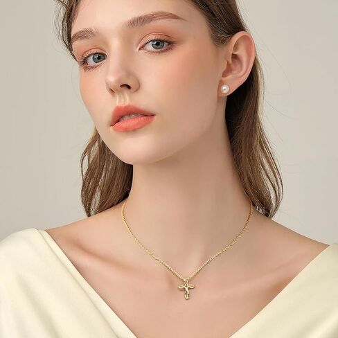 VSK Cross Necklace for Women 14K Gold Cross Necklaces for Women Gold Crosses Chain Necklaces for Womens Distinctive Twisted Design Crosses Chain Pendant Necklace for Womens in Saudi Arabia