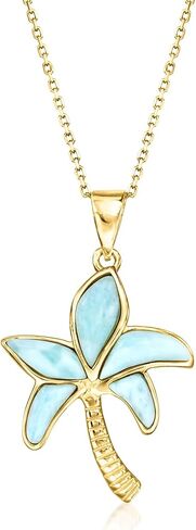 Ross-Simons Larimar Palm Tree Pendant Necklace in 18kt Gold Over Sterling. 18 inches in Saudi Arabia