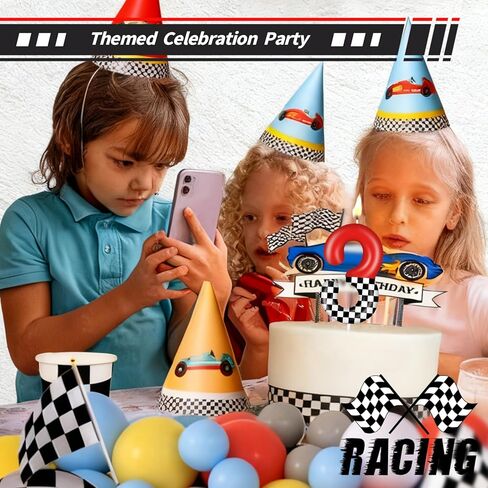 Racing Car Birthday Number Candle with Card, 2.4 inch Cake Topper for Race Car Party Decoration, White Black Checkered Number Candles for Racing-Themed Celebrations Supplies(Red，Number 3) in Saudi Arabia