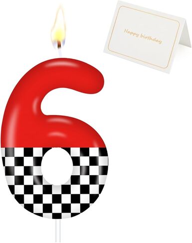 Racing Car Birthday Number Candle with Card, 2.4 inch Cake Topper for Race Car Party Decoration, White Black Checkered Number Candles for Racing-Themed Celebrations Supplies(Red，Number 3) in Saudi Arabia