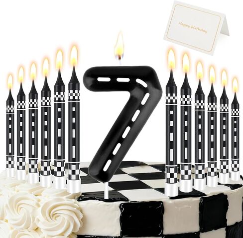 Racing Car Birthday Number Candle with Card, 2.4 inch Cake Topper for Race Car Party Decoration, White Black Checkered Number Candles for Racing-Themed Celebrations Supplies(Red，Number 3) in Saudi Arabia