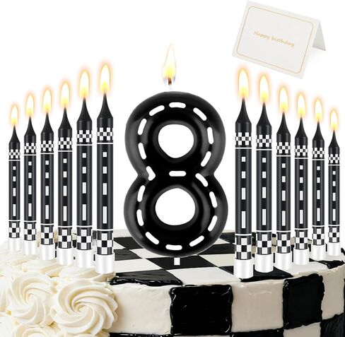 Racing Car Birthday Number Candle with Card, 2.4 inch Cake Topper for Race Car Party Decoration, White Black Checkered Number Candles for Racing-Themed Celebrations Supplies(Red，Number 3) in Saudi Arabia