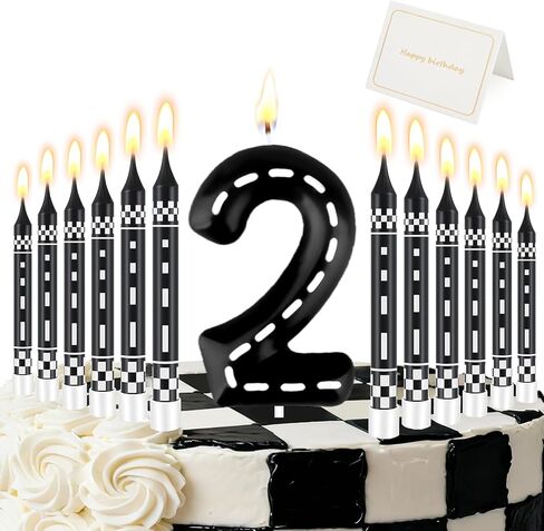Racing Car Birthday Number Candle with Card, 2.4 inch Cake Topper for Race Car Party Decoration, White Black Checkered Number Candles for Racing-Themed Celebrations Supplies(Red，Number 3) in Saudi Arabia