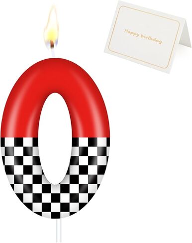 Racing Car Birthday Number Candle with Card, 2.4 inch Cake Topper for Race Car Party Decoration, White Black Checkered Number Candles for Racing-Themed Celebrations Supplies(Red，Number 3) in Saudi Arabia