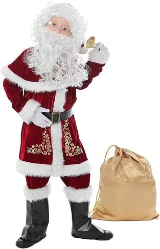 Santa Claus Costume Set 7pcs Deluxe Velvet Adult/Kids Santa Suit Xmas Set Christmas Party Cosplay Outfit in Saudi Arabia