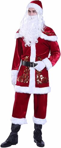 Santa Claus Costume Set 7pcs Deluxe Velvet Adult/Kids Santa Suit Xmas Set Christmas Party Cosplay Outfit in Saudi Arabia