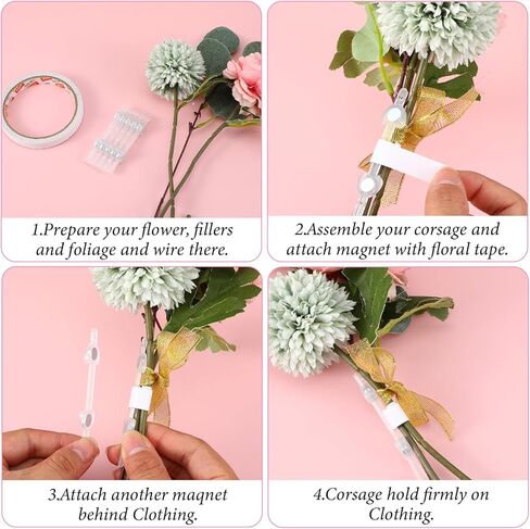 10 أزواج من 7 أزواج من دبابيس العروة المغناطيسية على شكل زهور، دبابيس صغيرة من دبابيس الزهور لمستلزمات صناعة الصدار المصنوعة يدويًا في حفل زفاف العروس (شفاف) in Kuwait