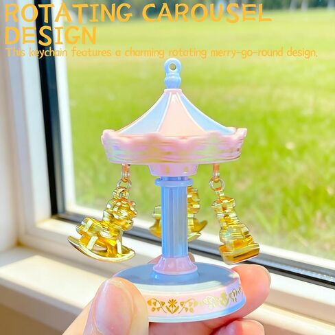 Tizee Carousel Keychain with Rotating Merry-Go-Round | Bag Charm Car Key Accessory | Alloy Fun Gift for Backpacks, Handbags in Saudi Arabia