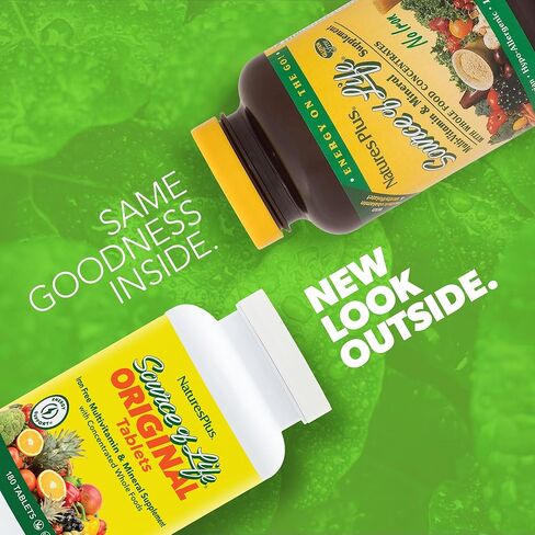NaturesPlus مصدر الحياة بدون حديد - 180 قرصًا - مكملات متعددة الفيتامينات والمعادن - تدعم الطاقة الطبيعية والرفاهية العامة - خالية من الغلوتين، نباتي - 60 وجبة in Kuwait